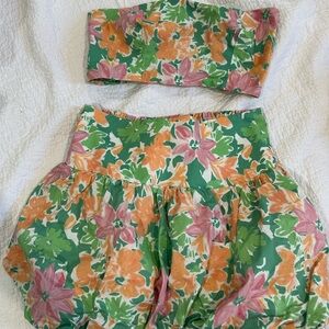 Free People Green and Orange Floral skirt set